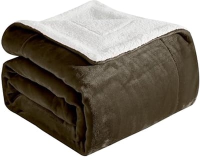 Omkeerbare flanellen sherpadeken - Zijdeachtige fleece plaid voor bank en bed - Pluche donzige winterdeken voor cadeau, Twin XL, bruin