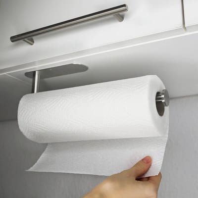 Candala Keukenrolhouder zonder boren | Kleur: zilver | Montagesupport onder de kast of aan de muur | Organisator en houder voor keukenpapier