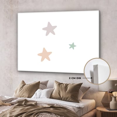 Canvas kinderen - Slaapkamer decoratie - Sterren - Pastel - Wit - Patroon - Muurdecoratie kinderkamer - Schilderij voor kinderen - 160x120 cm - Canvasdoek Kids