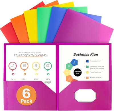 BOTC Documentenmappen 6 stuks - Elastomap - Kunststof 2-vaks mappen - Voor 21,6 x 27,9 cm Letter - Inclusief etiketten