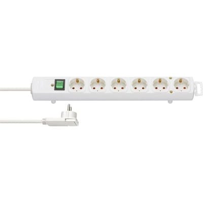 Brennenstuhl Comfort-Line Plus Stekkerdoos 6-Voudig (Met Platte Stekker, Schakelaar, 2 m Kabel, En Extra Brede Afstanden Van De Stopcontacten) Kleur: Wit