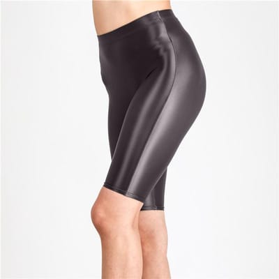Nieuwe Olie Glanzend Gaas Zeven Punten Korte Broek Sexy Yoga Broek Hoge Elasticiteit Doorzichtig Koreaanse Stijl Dames Mode Veelkleurig 4Bloem L black