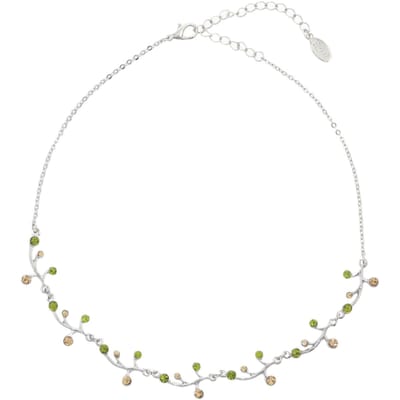 Behave - Zilverkleurige Ketting met Groene en Bruine Steentjes - 37 cm + Verlengketting
