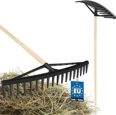 KOTARBAU® Bladhark, Tuinhark, Kunststof Bladhark, 61 cm, met Houten Steel, Lichtgewicht Hark, Ergonomisch Ontwerp, Bladbezem voor Tuin, Zwart & Natuurlijke Houtkleur
