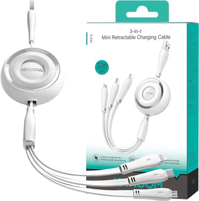 Joyroom Colorful Series S-A40 Cable Retractable 3in1 USB-A - USB-C / Lightning / Micro USB 1m - White