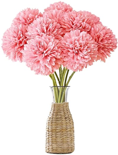Kunsthortensia bloemen, 12 stuks, kunstmatige hortensia boeket met stelen, voor bruiloftsboeketten, thuis, tuin, kantoor (roze)
