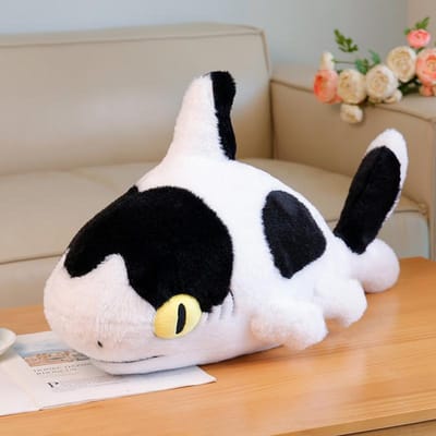 Sharkitty Pluche Dieren Speelgoed Haai Kat Combinatie Pluche Speelgoed Koe Haai Slaapkussen Kussen Pluche Poppen Verjaardagscadeaus Kinderen white