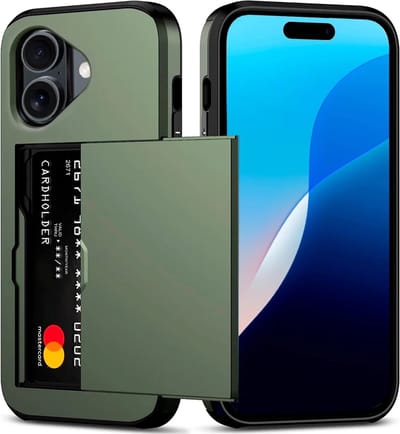 ShieldCase kaarthouder case met slider geschikt voor de Apple iPhone 16 hoesje - Kunststof back cover - telefoonhoesje met pasjeshouder - Ruimte voor pasjes / briefgeld (donkergroen)