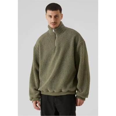 Urban Classics - Oversized Teddy Troyer Sweater/trui - S - Groen