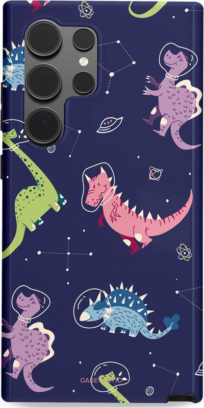 Casetastic hoesje geschikt voor Samsung Galaxy S24 Ultra - Dubbellaagse bescherming - Rex in de ruimte - Fashion Case - Donkerblauw Donkergrijs