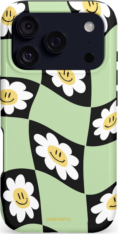 Casetastic hoesje geschikt voor Apple iPhone 17 Pro - MagSafe - Dubbellaagse bescherming - Golvende madeliefjes - Fashion Case - Zwart Wit Saliegroen