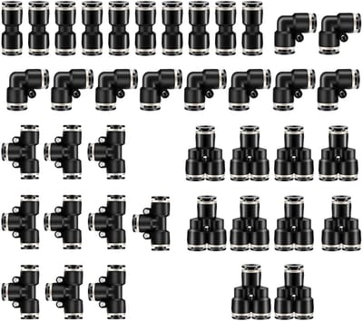 NTH products- Pneumatische Fittingen 40 Stuks - Push to Connect - T-vorm/Elleboog/Y-tak/Recht - Sterk Kunststof - Eenvoudige Installatie - Goede Afdichting - Luchtfittingen