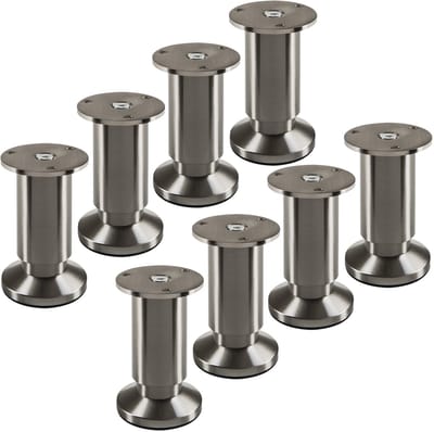 SOTECH 8 stuks meubelpoten TERRA hoogte 100 mm inox look geborsteld hoogte verstelbaar tot max. 15 mm, belastbaar tot 250 kg / per voet