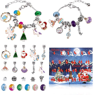 Dutchers® Populaire Sieraden Adventskalender 2025 - Unicorn, Regenboog & Kristal Bedeltjes - 24 Vakken met 2 Armbanden & 22 Bedels – DIY Charm Armband -Kerstcadeau - Kerstpakket - Kerstdecoratie - 24 dagen aftellen