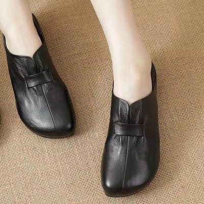 Nieuwe Retro Dames Enkelschoenen Comfortabele Zachte Zool Moederschoenen Casual Twee-manieren Vierkante Neus Dames Leren Schoenen 41 brown
