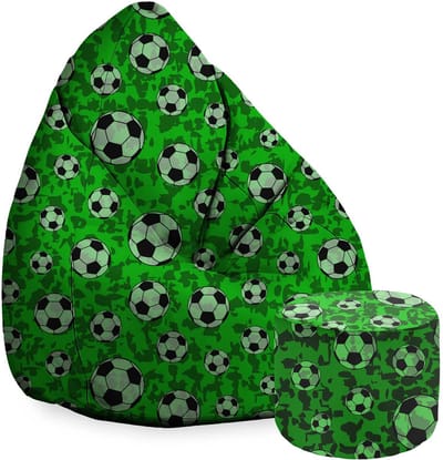 DreamRoots Velvet Zitzak voor Volwassenen – Luxe Beanbag met Voetsteun en Afneembare Hoes – Inclusief Vulling – 80x80x120 cm - Soccer