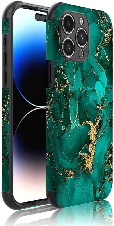 Smartphonica Telefoonhoesje Geschikt voor iPhone 14 Pro Max met Stootrand en Groen Goud Marmer opdruk - Backcover PhoneCase Green gold Marble print geschikt voor iPhone 14 Pro Max