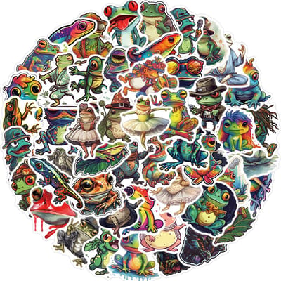 Set 50 stickers met Kikkers - Voor laptop, drinkbeker, journal, muur etc. Kleurrijk en geschikt voor kinderen