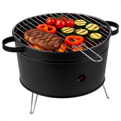 alpina Tafelbarbecue Houtskool - Compacte BBQ Grill - Houtskoolbarbecue Grillplaat 35 cm - Lichtgewicht Tafel BBQ Houtskool - Roestvrijstaal