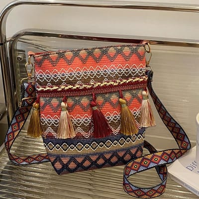 Grote Capaciteit Etnische Stijl Tas Nieuwe Modieuze Kwastjes Eén-schouder Emmer Tas Retro Forens Mode Crossbody Tas brown