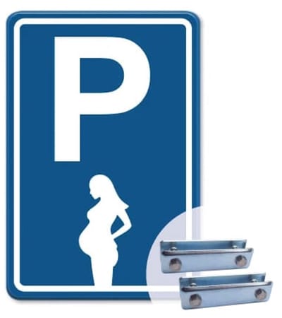 Parkeerbord Zwanger - blauw - Weerbestendig Aluminium - 30x45 cm - Bevestiging: Met hekbeugels (voor spijlen- of gaashek)