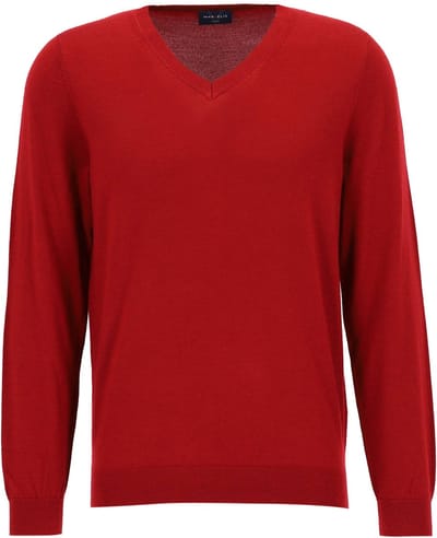 MARVELIS modern fit trui wol - V-hals - donkerrood
