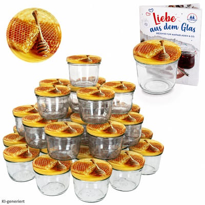 Set van 100 potten 230 ml Carino To 82 deksel met honingraat incl. Diamant Gelierzauber receptenboekje