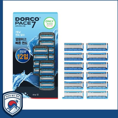 [DORCO] PACE7 Scheermes Navulmesjes (12 stuks Waardepakket) - Geavanceerde Huidoppervlak 7-Mesjes Precisie Glijdende Matrix & Smerende Navulschild blue
