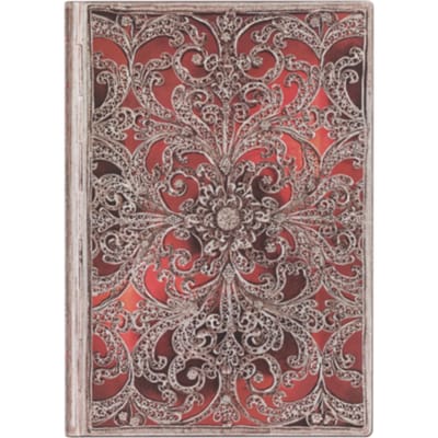 Paperblanks flexis cahier, silver filigree collection : garnet, formaat midi, gelinieerd