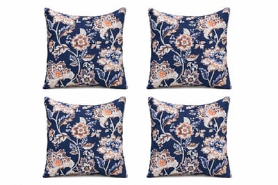 Set van 4 Kussenhoezen 45x45 cm | Sierkussenhoes | Woonkamer & Buiten | Katoen Canvas Cushion Covers | Donkerblauw Bloemenprint Multicolor | Digitale Print Kussenhoes
