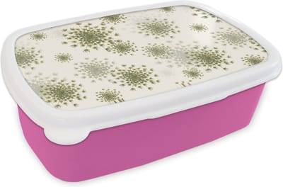 Broodtrommel Roze - Lunchbox - Brooddoos - Wildbloemen - Patronen - Zaden - 18x12x6 cm - Kinderen - Meisje