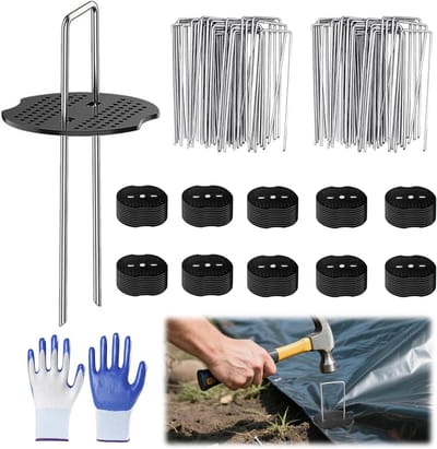 Set van 50 Grondankers met Extra Sterke Pegs, Geëgalvaniseerde Grondankers en Bodemdoek voor Tuinprojecten