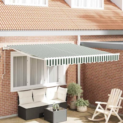 vidaXL - Uitschuifbare - luifel - Groen - en - Wit - 300 - x - 250 - cm