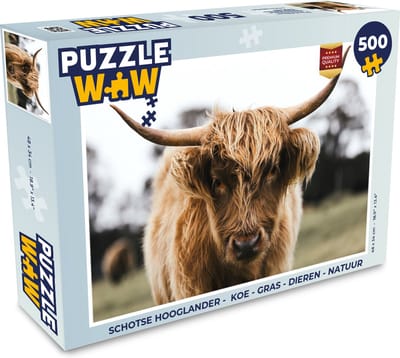 Puzzel Schotse Hooglander - Koe - Gras - Dieren - Natuur - Legpuzzel - Puzzel 500 stukjes