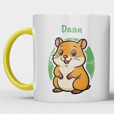 kindermok/kinderbeker | gepersonaliseerd met naam | met hamster | geel | Schattige illustraties