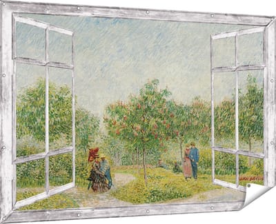 Gards Tuinposter Doorkijk Tuin met Geliefden - Vincent van Gogh - 180x120 cm - Tuindoek - Tuindecoratie - Wanddecoratie buiten - Tuinschilderij