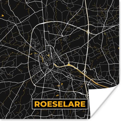 Poster Roeselare - Stadskaart - Plattegrond - Goud - Kaart - 100x100 cm XXL