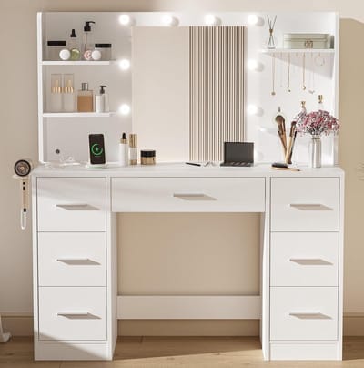 Kaptafel met Verlichting - Make-up Tafel Schminktafel - Make-up Aanbrengen - Met Ingebouwde Laders