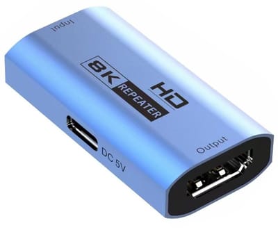 8K HDMI Repeater Adapter - HDMI 2.1 Signaalversterker verlenging met USB-C Voeding - Ondersteunt 8K @ 60Hz en 4K @ 120Hz - blauw