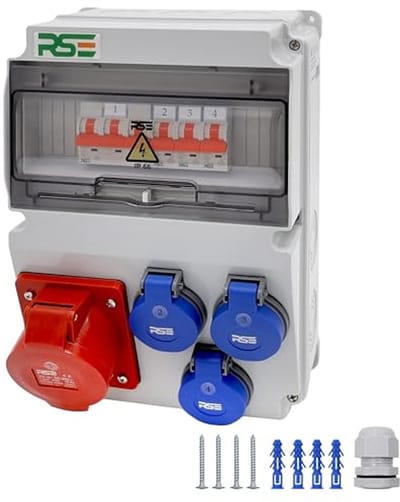 Bouwstroomverdeler IP65 compleet bedraad 32A 230V met CEE-meter en LS-schakelaar