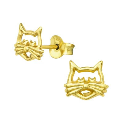 Aramat Jewels | Oorbellen | Zilveren Poezen Oorstekers – Meisje -925 Zilver | Goudkleurig-8x7mm | |8mm | Zilver | Kinderen, Volwassenen | Verkleurd niet