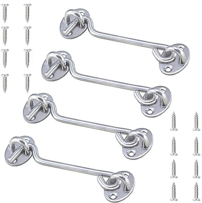4 stuks - Windhaak met schroefoog - deurgrendel - Raam Slot - Door Latch Hook - Kajuithaak - schuifdeurvergrendeling - met ooghaak en schroeven - roestbestendige metalen poortvergrendeling - privacyhakenvergrendeling - voor binnendeur - zilver