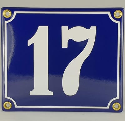 Huisnummer Schild - Nummerbord Huis - Duidelijke Adresweergave - Handgemaakt Emaille - Nr 17 Blauw Wit - Wit