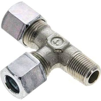 8LL & R1/8'' Zink Geplateerd Staal Haakse T-koppeling met Mannelijke Schroefdraad 100 bar ISO 8434-1
