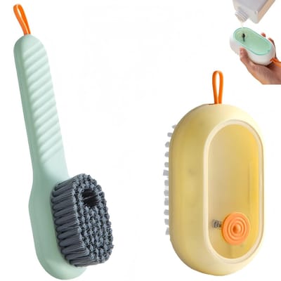 Schoen- en wasborstelset met drukdosering, antislip handgreep en zachte borstelharen voor optimale reiniging in huis, keuken en badkamer