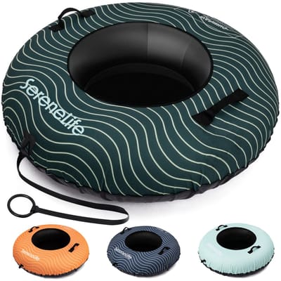 SereneLife Opblaasbare Sneeuw Slee - 112 cm Snow Tube Sneeuwband - PVC Bodem - Rubberen Binnenband - Met Handvaten en Trekriem - Groen