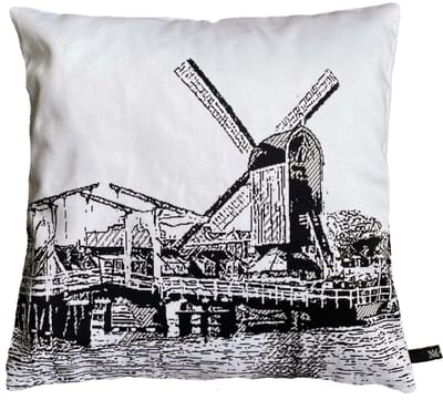 MA-FEELING Sierkussen Rembrandtbridge (Wit, 40x40 cm) - Leiden - Uniek cadeau - Handgemaakt - Duurzaam