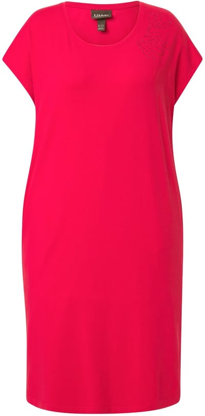 Ulla Popken - Dames - Jersey jurk siersteentjes oversized ronde hals - Lychee - Maat 50+