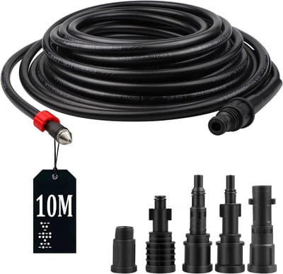 10 m slang voor buisreiniging - 180 bar - 60 °C - buisreinigingsset met 5 adapters - hogedrukreiniger afvoerreiniger - pijpreiniging set