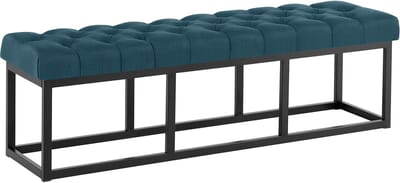 CLP Amun Halbank - Zitbankje met Chesterfield Knoopstiksels - Garderobebank - Bedbankje - Zwart Metalen Frame - 150 cm - blauw